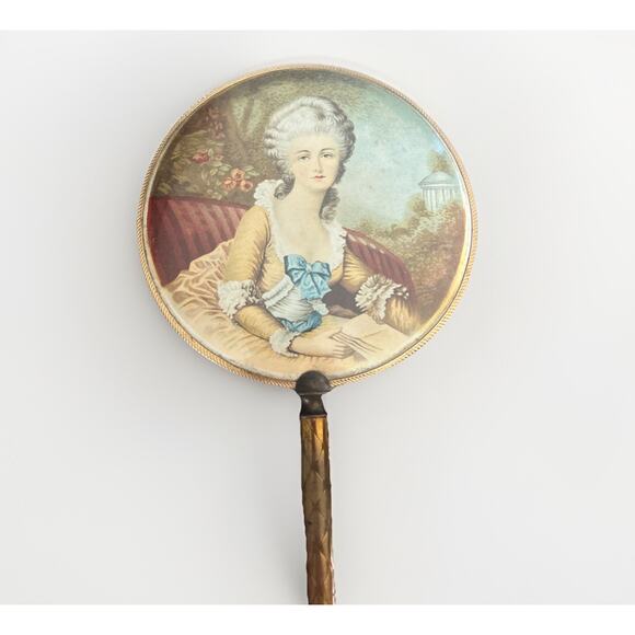 Vintage Marie Antoinette Portrait Brass Vanity Set Hand Mirror & Brush Set Brass - Picture 3 of 4